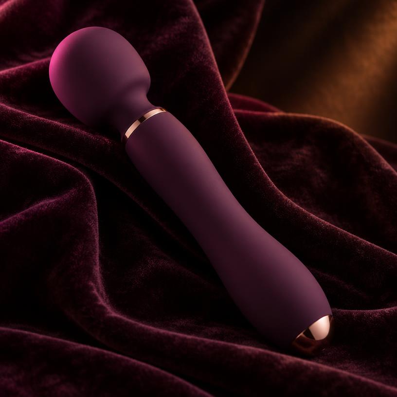 Plum personal massage wand on velvet